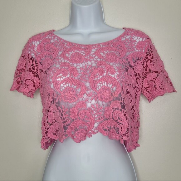 Y2k Light Pink crochet festival beachy crop cute cottage layering top small - Picture 1 of 6